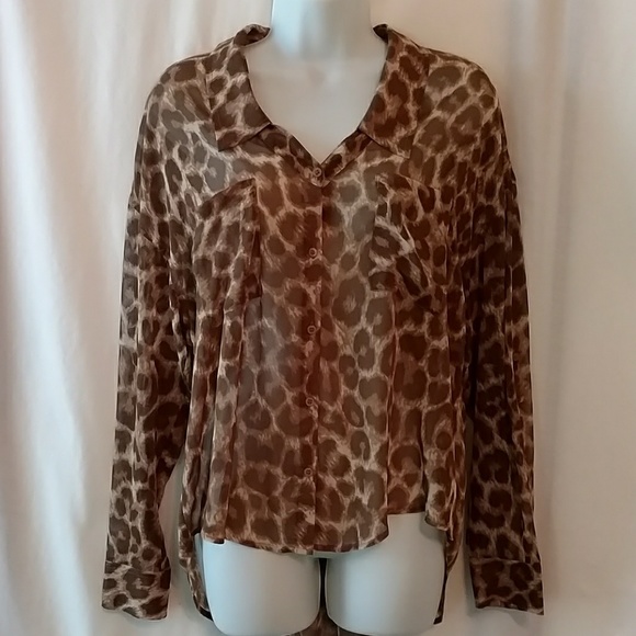 Leopard Print Chiffon Hi-Lo Top - Picture 3 of 7